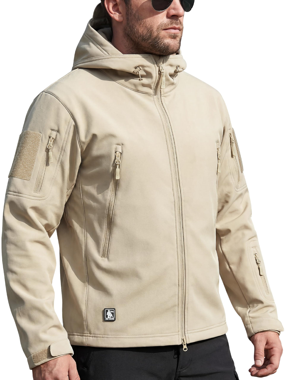 FREE SOLDIER Giacca Softshell Giacche Militari Softshell da Uomo Fodera in Pile da Esterno Giacca Antivento Impermeabile con Cappuccio Giacche tattiche Calde Multitasche per Escursioni di Caccia Uomo