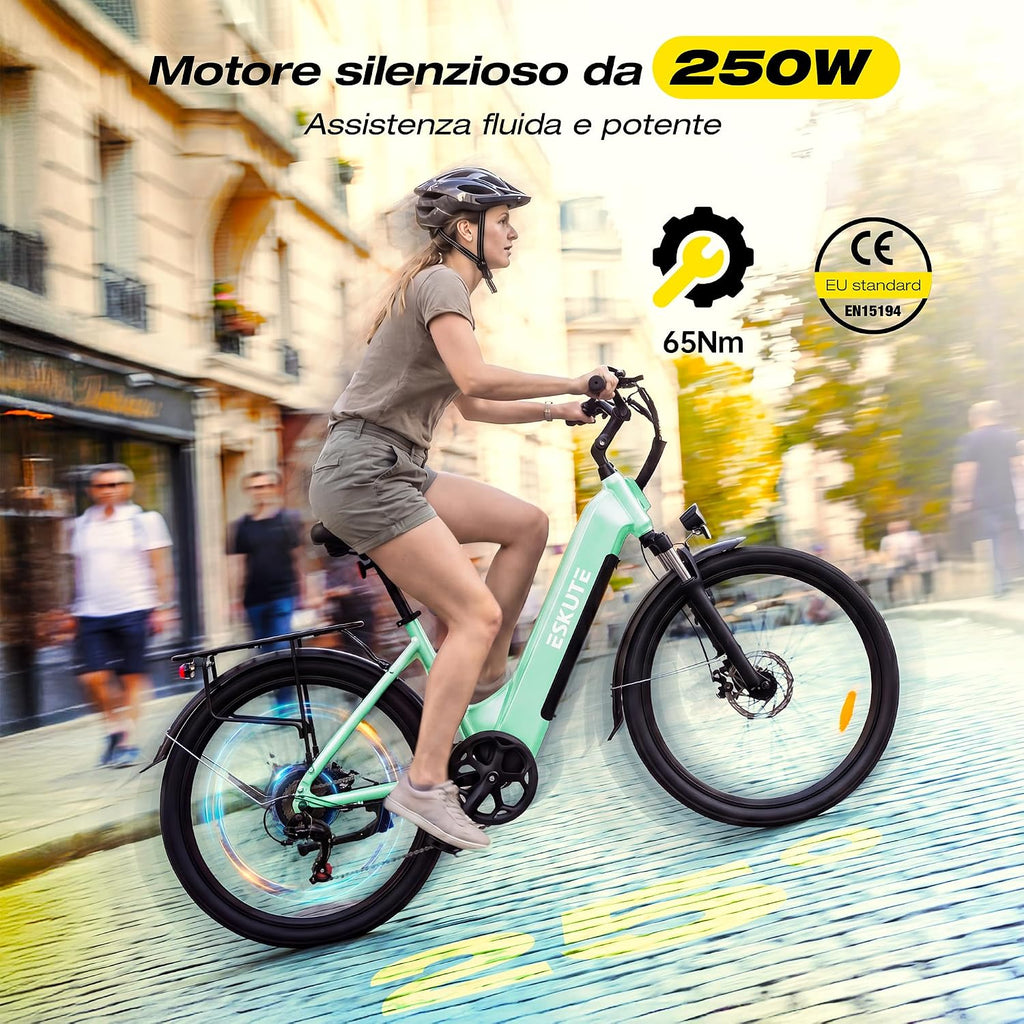 ESKUTE C202 Bicicletta Elettrica 48V 17,5Ah per Adulti 26”, Batteria Rimovibile, E-Bike da Città per Pendolari, Cambio 7 Velocità, 25 km/h, Autonomia fino a 110 km