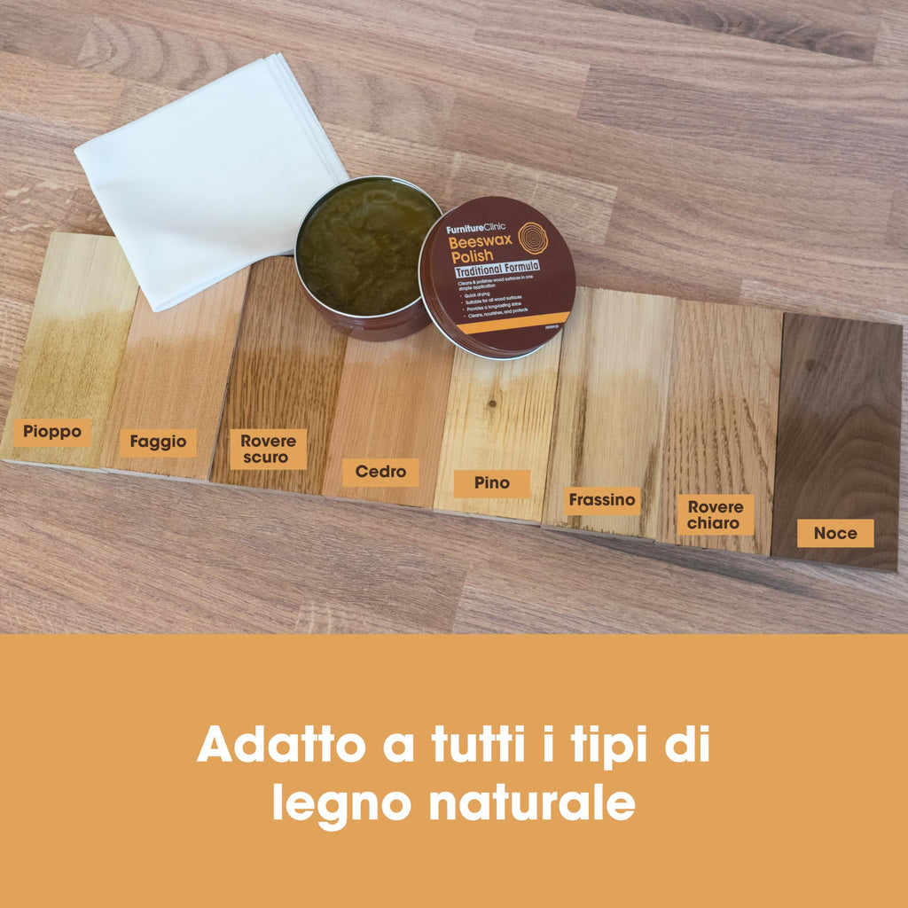 Cera d'Api Naturale per Legno & Mobili Furniture Clinic: 200ml - Rifinisce e Lucida Ogni Legno per Armadi, Porte, Pavimenti- a Basso Odore, Atossica