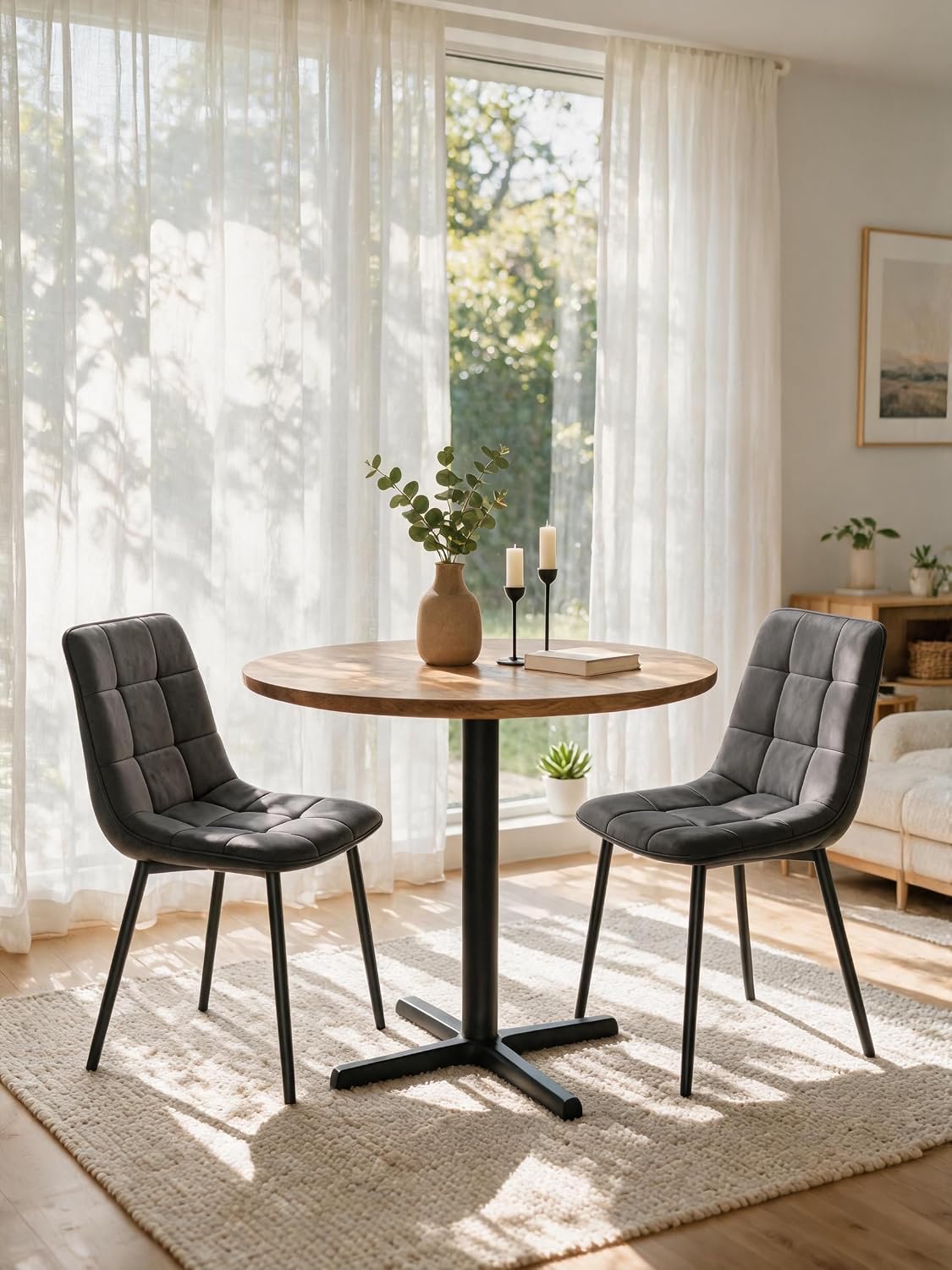 EUGAD Sedie Sala da Pranzo da 4 Pezzi, Sedia in Velluto con Gambe in Metallo, per Camera da Letto, Soggiorno, Grigio Scuro