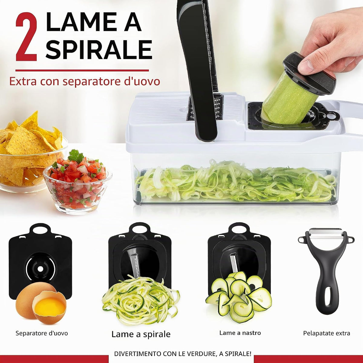 Tritatutto 25 in 1 e affettatrice a mandolina - Tritatutto con contenitore - Tagliaverdure, affettatrice per insalata, cipolla, patate e pomodoro - gadget da cucina - 13 lame
