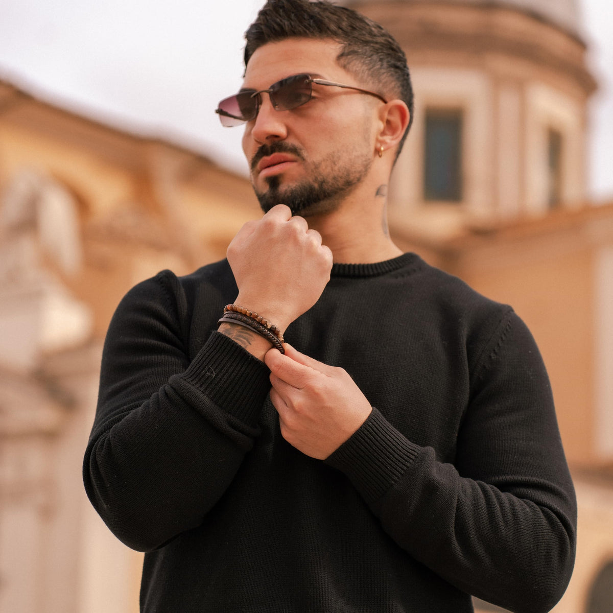SERASAR Bracciale Uomo Pelle Nera/Marrone, 3 Misure, con Confezione Regalo