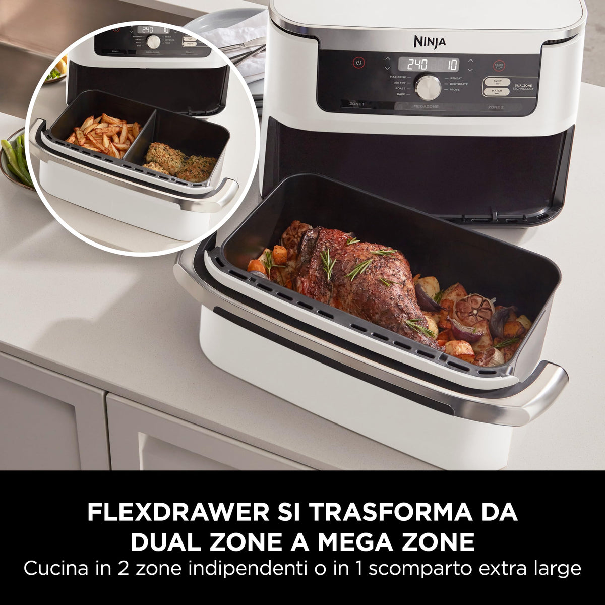 Ninja FlexDrawer, Friggitrice ad Aria XL, Doppia Zona, 10,4L, Nero/Rame