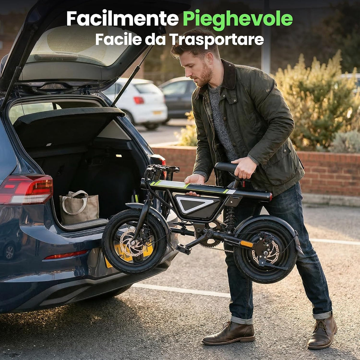 Finbike Bici Elettrica Pieghevole 14'' Pneumatico, 432WH Batteria, Autonomia di 30-50 KM, Motore 250W, E-Bike per Adulti e Adolescente, Carico 120kg, 10/15/25KM/H