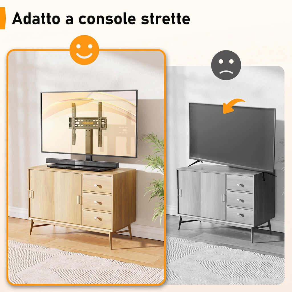 Supporto Girevole da Tavolo per TV da 26-60 Pollici - Piedistallo per TV Regolabile in Altezza con Base in Vetro Temperato, VESA Max 400x400mm, Fino a 40 kg