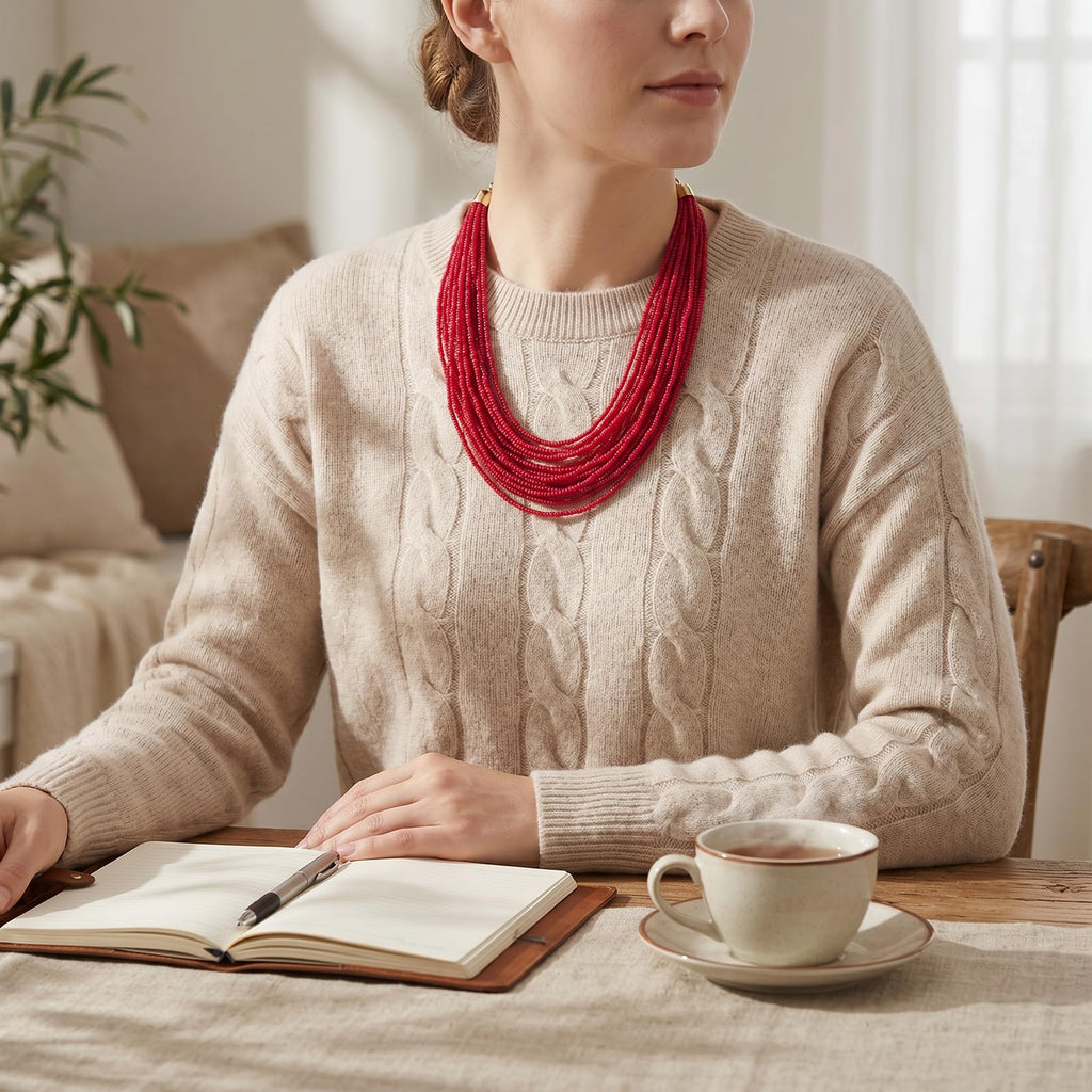 Bocar Multi Layer Chunky Bavaglino dichiarazione perle semi, collare collana per donne regalo (NK-10351)
