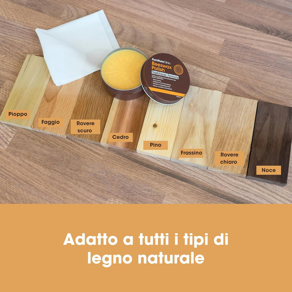 Cera d'Api Naturale per Legno & Mobili Furniture Clinic: 200ml - Rifinisce e Lucida Ogni Legno per Armadi, Porte, Pavimenti- a Basso Odore, Atossica