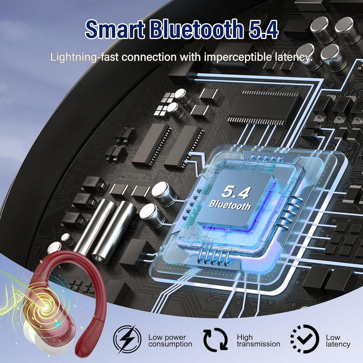 Qecnato Cuffie Bluetooth Senza Fili, Auricolari Bluetooth 5.4 con Stereo HiFi, 75 Ore, Auricolari con 4 ENC Mic, Display LED, IP7 impermeabili Cuffiette Wireless per Jogging, Lavoro, Nero