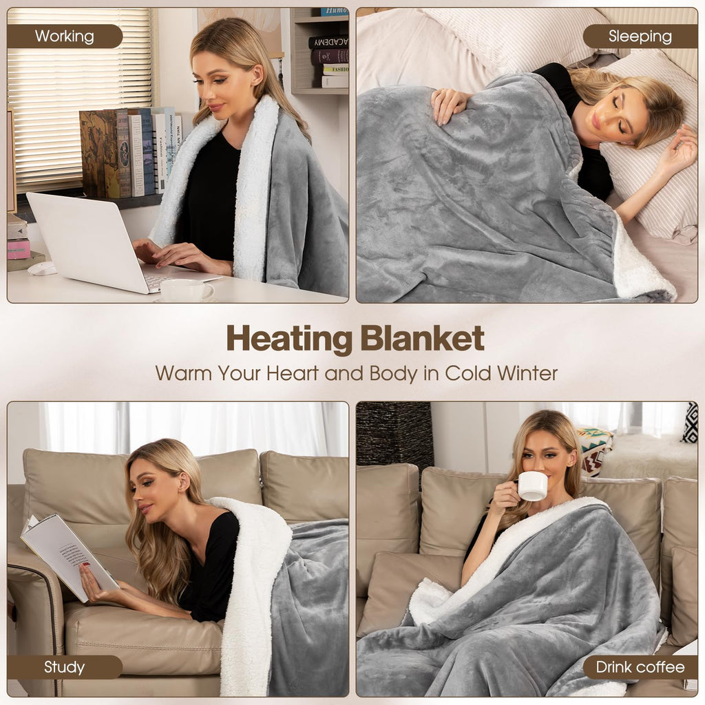 Coperta Termica Elettrica 155x180cm 6 Livelli di Riscaldamento,Timer 10H