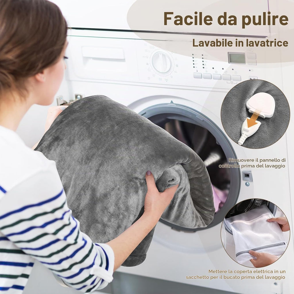 Coperta Termica Elettrica 155x180cm 6 Livelli di Riscaldamento,Timer 10H
