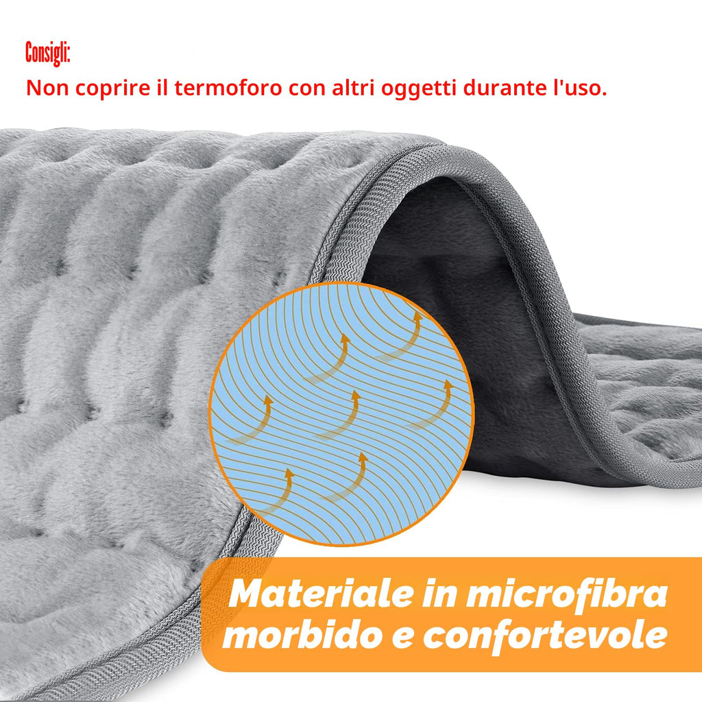 Termoforo Elettrico, Pad Elettrico con Spegnimento Automatico e 6 Livelli di Temperatura, Pad Riscaldante per Schiena, Spalla, Pancia Tecnologia di Riscaldamento(Grigio Scuro, 30x60 cm)