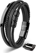 SERASAR - Bracciale da uomo in pelle di alta qualità, con chiusura magnetica in acciaio inox, nero, argento e oro, con scatola per gioielli, ottima idea regalo