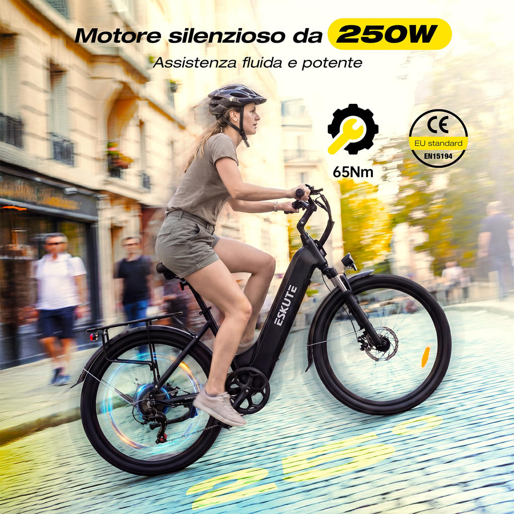 ESKUTE C202 Bicicletta Elettrica 48V 17,5Ah per Adulti 26”, Batteria Rimovibile, E-Bike da Città per Pendolari, Cambio 7 Velocità, 25 km/h, Autonomia fino a 110 km