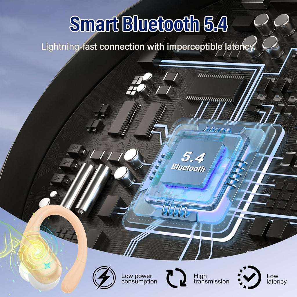 Qecnato Cuffie Bluetooth Senza Fili, Auricolari Bluetooth 5.4 con Stereo HiFi, 75 Ore, Auricolari con 4 ENC Mic, Display LED, IP7 impermeabili Cuffiette Wireless per Jogging, Lavoro, Nero
