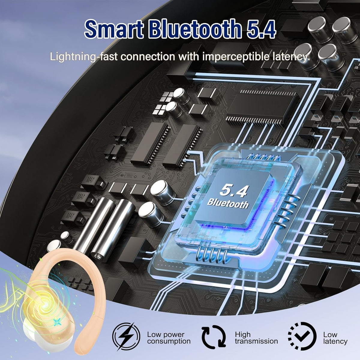 Qecnato Cuffie Bluetooth Senza Fili, Auricolari Bluetooth 5.4 con Stereo HiFi, 75 Ore, Auricolari con 4 ENC Mic, Display LED, IP7 impermeabili Cuffiette Wireless per Jogging, Lavoro, Nero