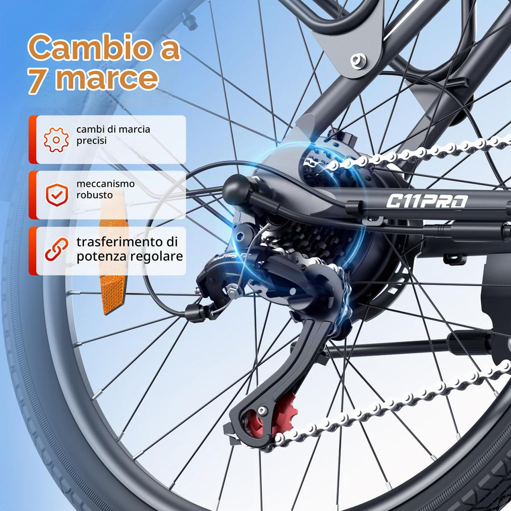 GaleRun E Bike 26‘ Biciclette Elettriche Freno Idraulico per Uomo/Donna,Motore Ruote,Autonomia Max120km,Batteria 468Wh (36V13Ah),7velocità,25km/h,per Pendolari Urbani -Grigio/Blu