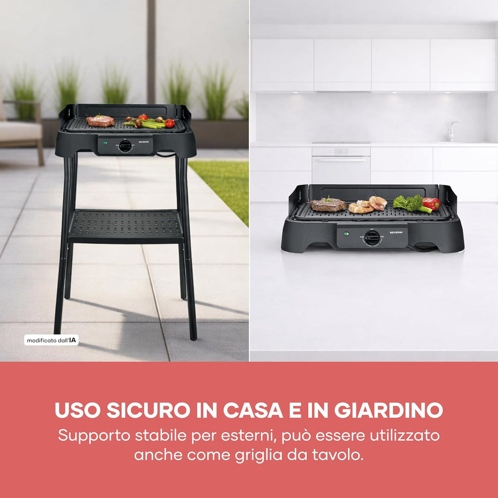 Severin Barbecue Elettrico con Supporto, Rivestimento in Ceramica, 2000 W