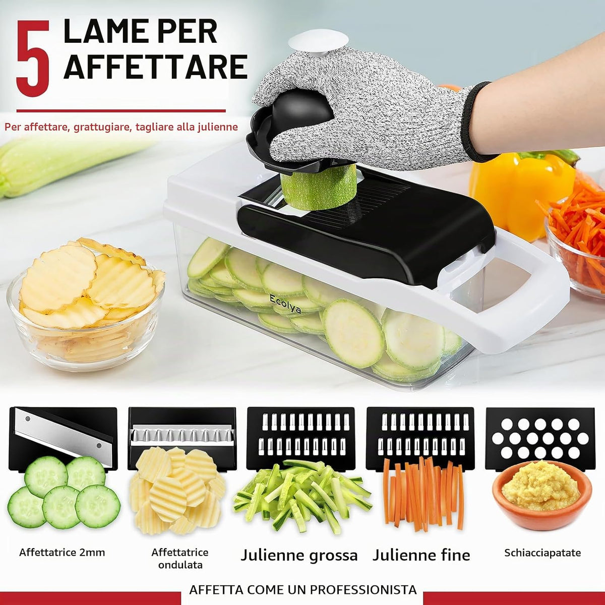 Tritatutto 25 in 1 e affettatrice a mandolina - Tritatutto con contenitore - Tagliaverdure, affettatrice per insalata, cipolla, patate e pomodoro - gadget da cucina - 13 lame