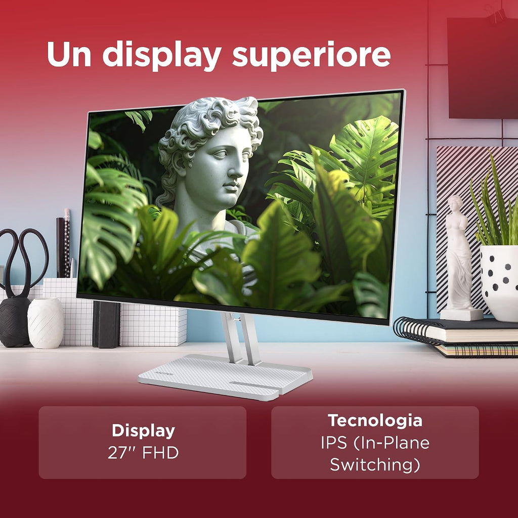 Lenovo L27-45 Monitor IPS 27" Full HD, 144Hz, 1ms, Altoparlanti integrati, HDMI e VGA, Ideale per Gaming, Studio e Home Office, VESA 100x100mm, AMD FreeSync, Inclinazione Regolabile