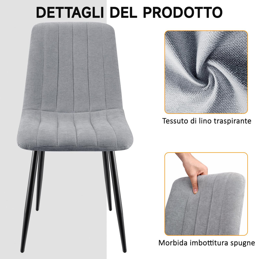 Set di 4 Sedie Da Pranzo,Tessuto di Lino Traspirante,Grigio