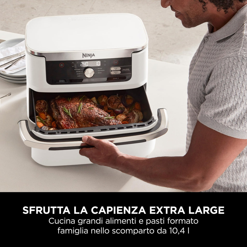 Ninja FlexDrawer, Friggitrice ad Aria XL, Doppia Zona, 10,4L, Nero/Rame