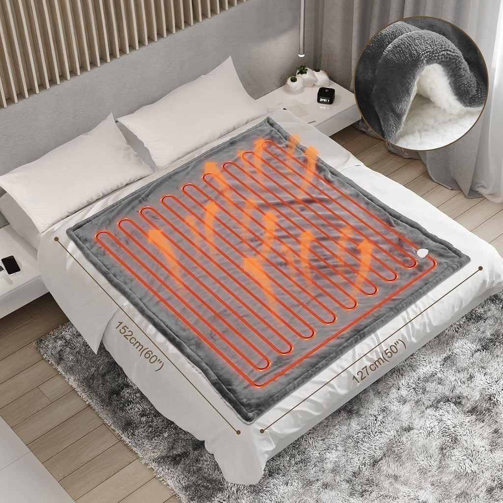 Coperta Termica Elettrica 155x180cm 6 Livelli di Riscaldamento,Timer 10H