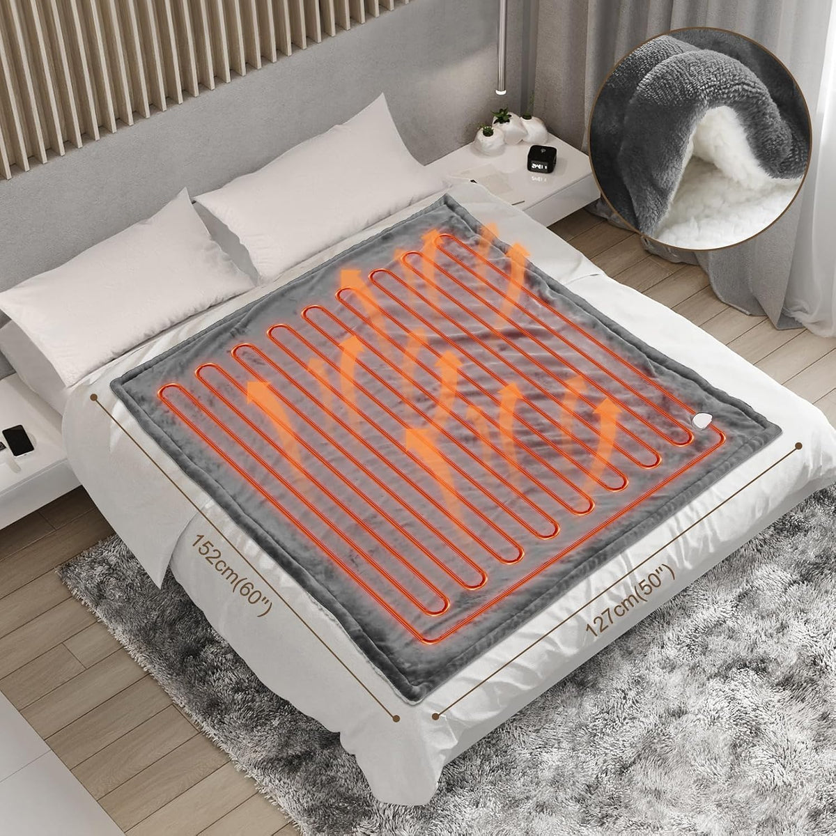 Coperta Termica Elettrica 155x180cm 6 Livelli di Riscaldamento,Timer 10H