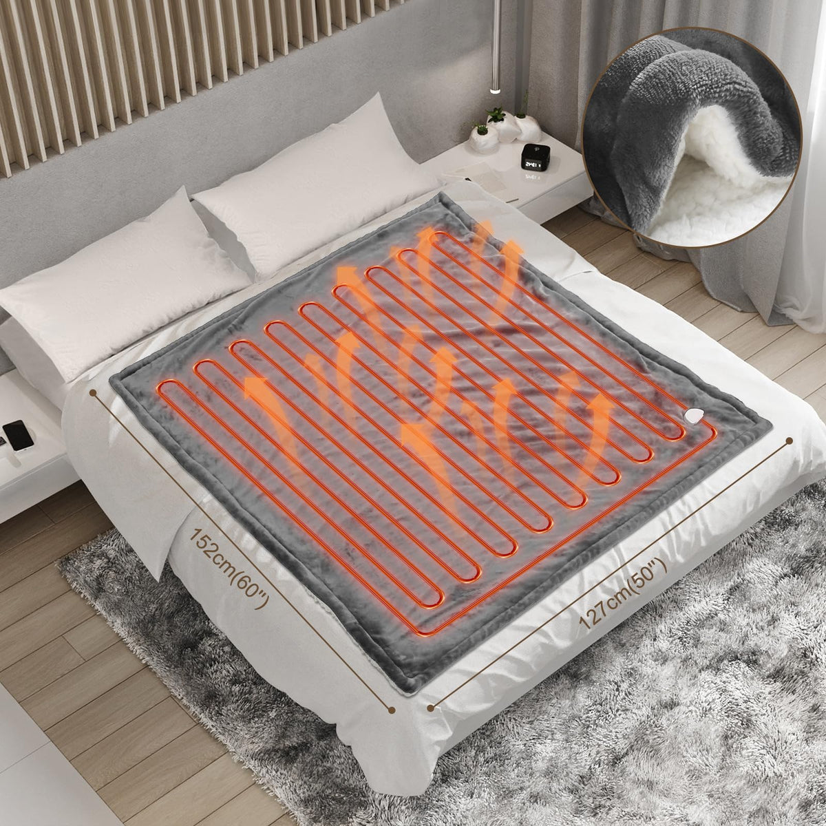 Coperta Termica Elettrica 155x180cm 6 Livelli di Riscaldamento,Timer 10H