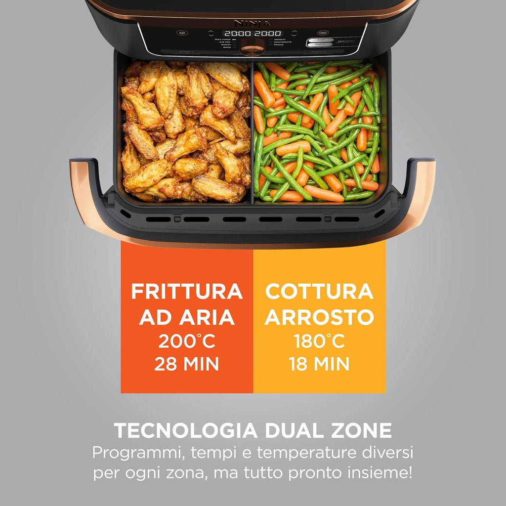 Ninja FlexDrawer, Friggitrice ad Aria XL, Doppia Zona, 10,4L, Nero/Rame