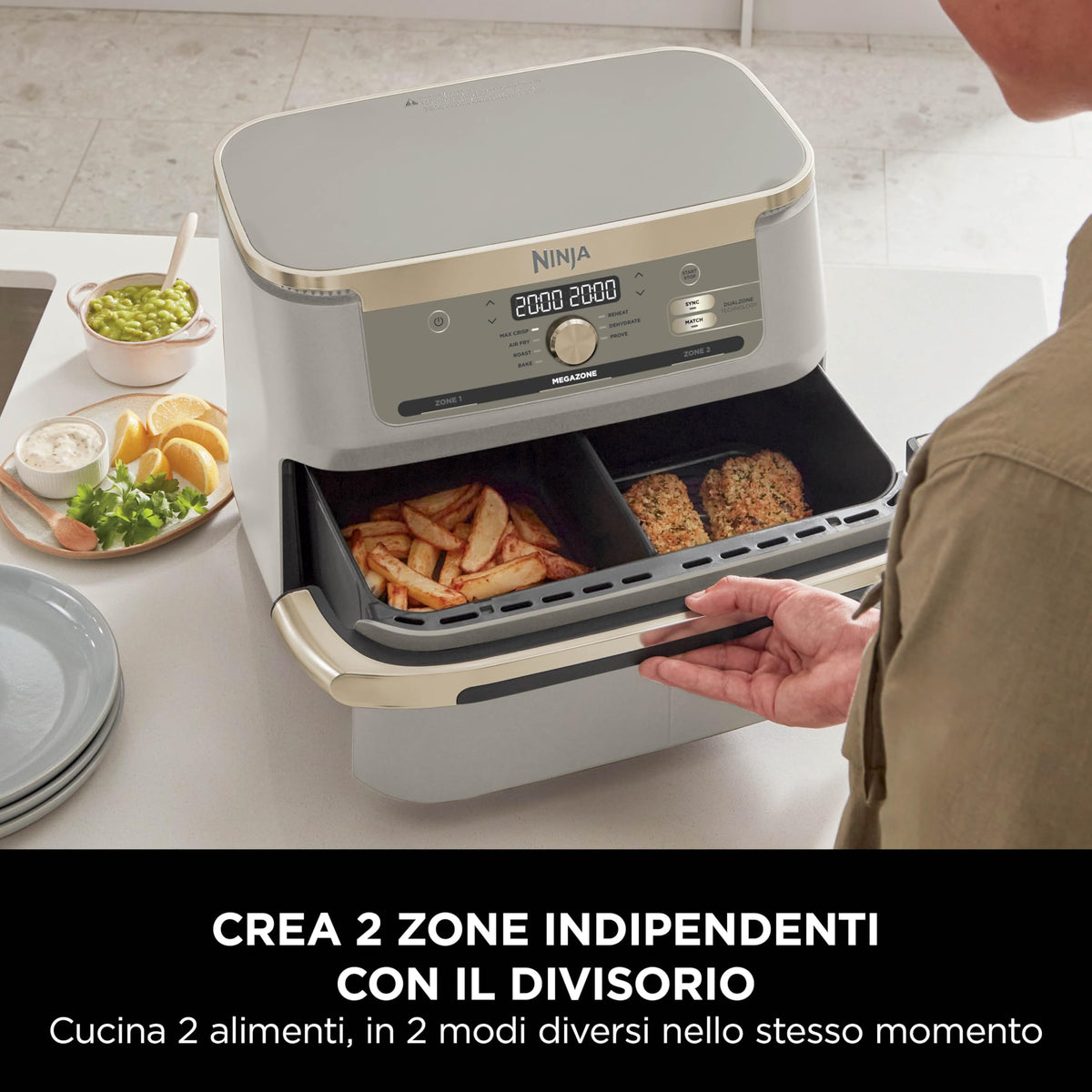 Ninja FlexDrawer, Friggitrice ad Aria XL, Doppia Zona, 10,4L, Nero/Rame