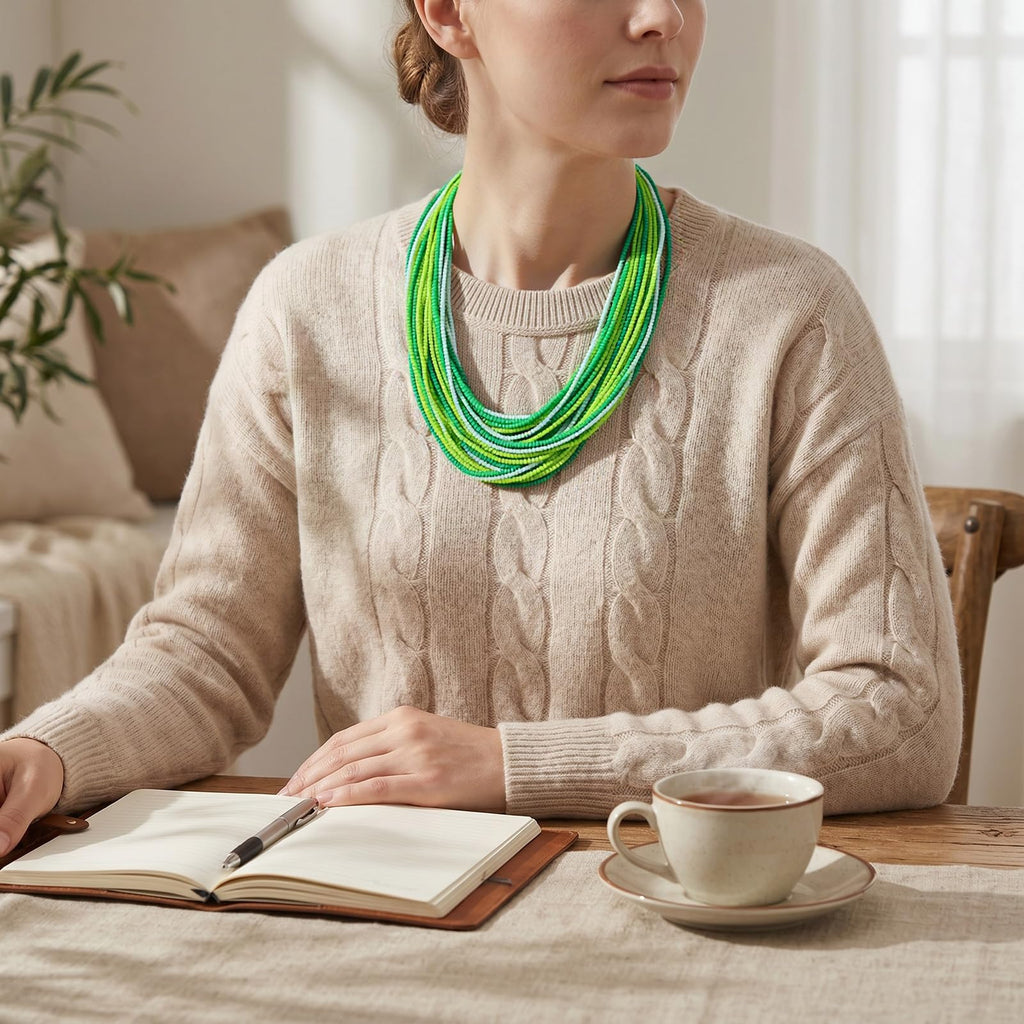 Bocar Multi Layer Chunky Bavaglino dichiarazione perle semi, collare collana per donne regalo (NK-10351)