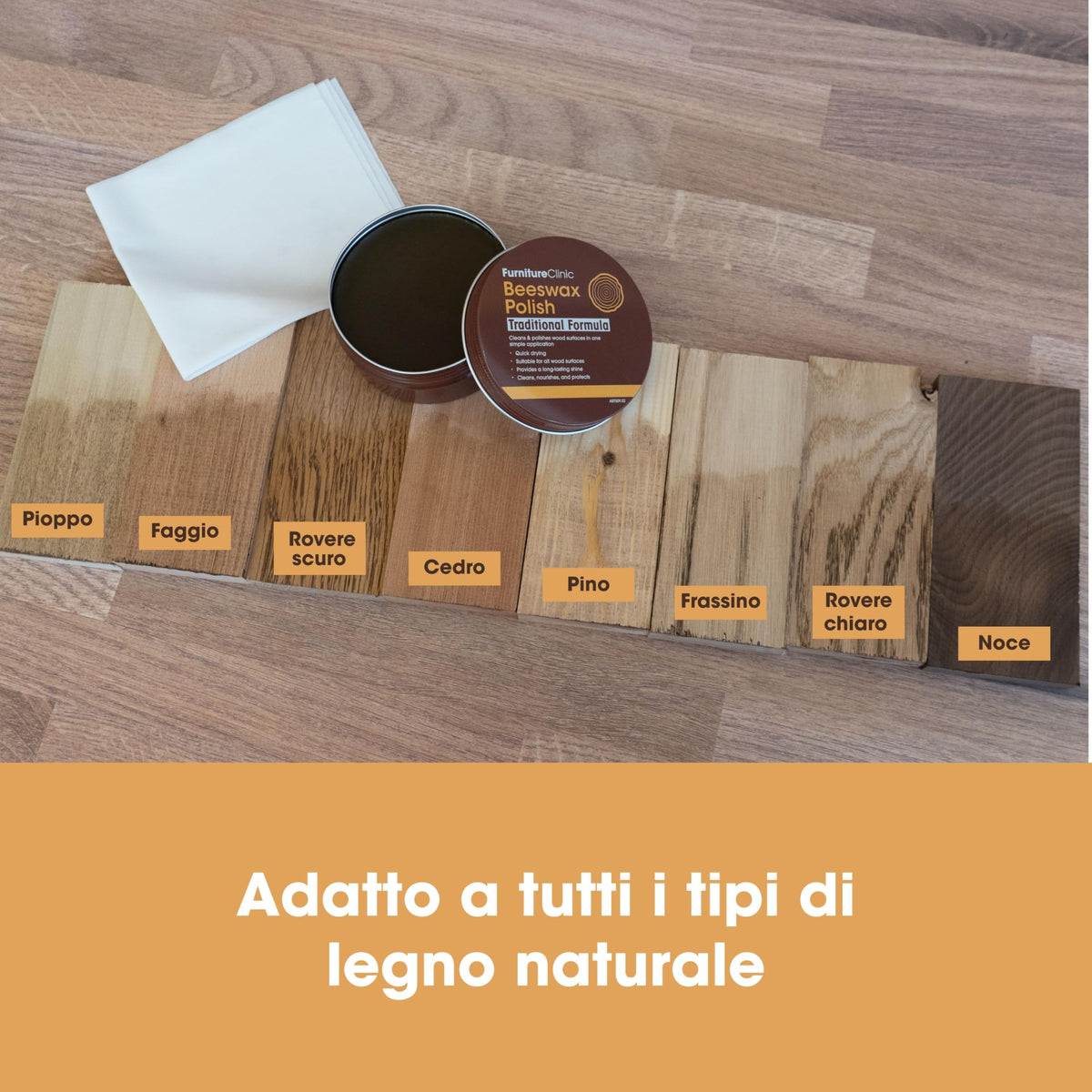 Cera d'Api Naturale per Legno & Mobili Furniture Clinic: 200ml - Rifinisce e Lucida Ogni Legno per Armadi, Porte, Pavimenti- a Basso Odore, Atossica