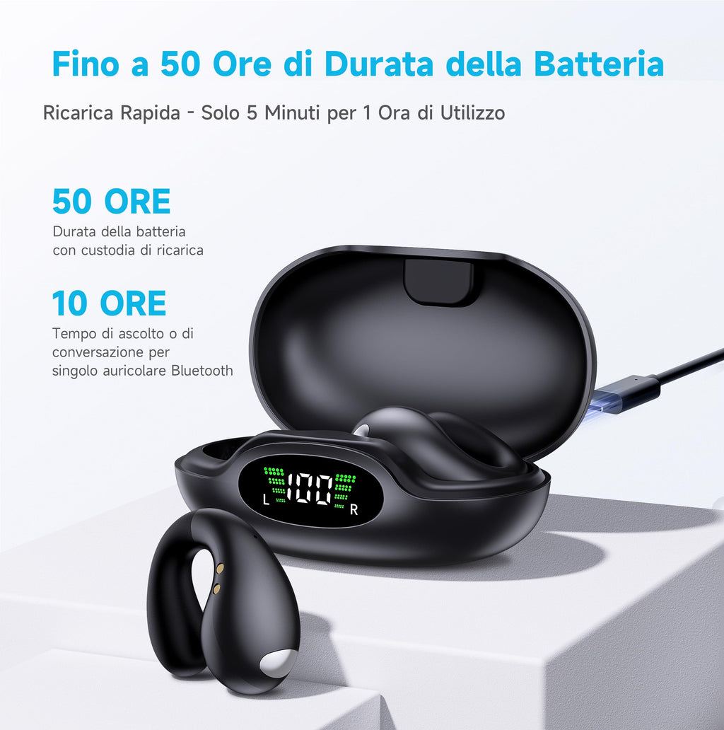 2026 Sports Cuffie Bluetooth 6.1 - Wireless Auricolari Clip Orecchio Elegante Auricolari ad Alte Prestazioni per Gli Amanti Degli Sport All'aperto con Caso di Ricarica,USB-C, IPX7 - Carbonio Nero