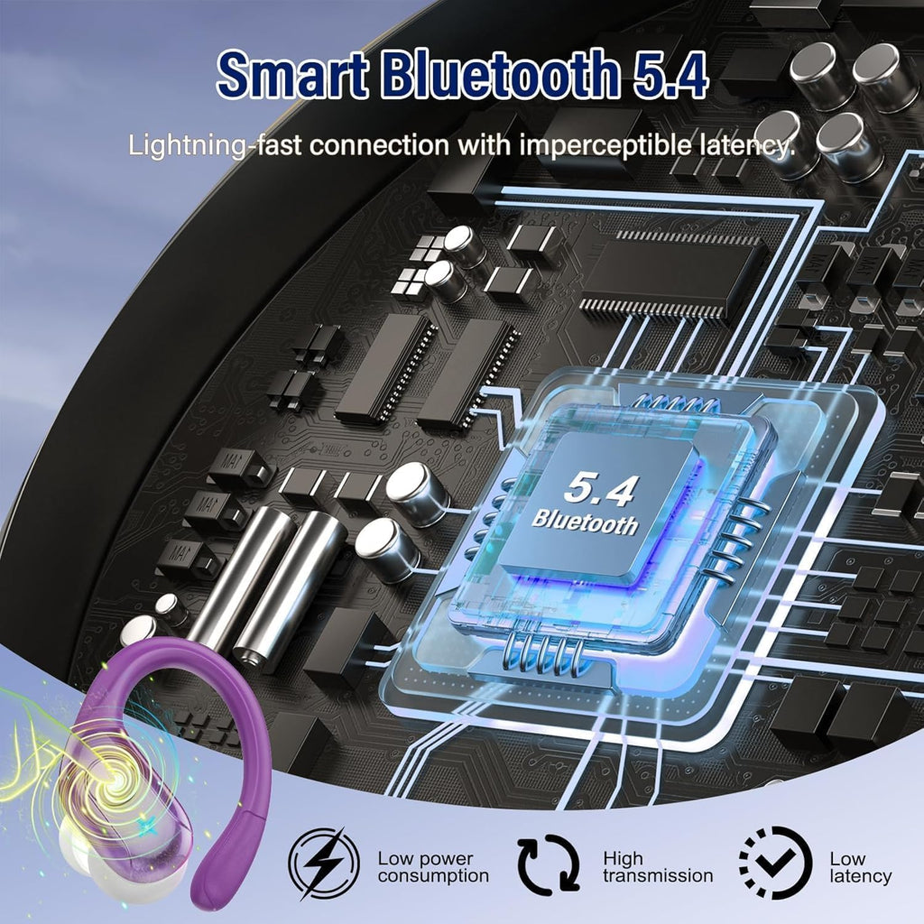 Qecnato Cuffie Bluetooth Senza Fili, Auricolari Bluetooth 5.4 con Stereo HiFi, 75 Ore, Auricolari con 4 ENC Mic, Display LED, IP7 impermeabili Cuffiette Wireless per Jogging, Lavoro, Nero