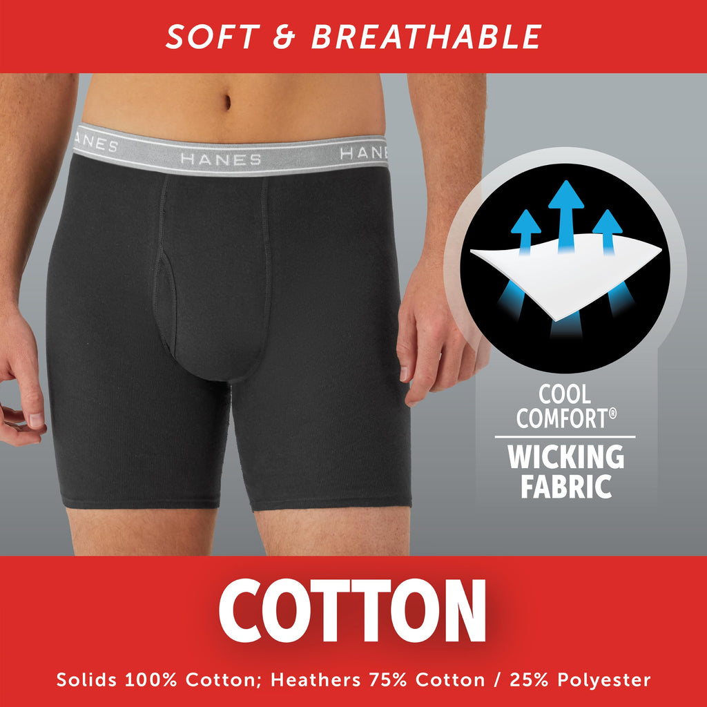 Hanes Men's Underwear Boxer Briefs Pack, Cool & Breathable Cotton Moisture-wicking Underwear for Men, No Ride Up