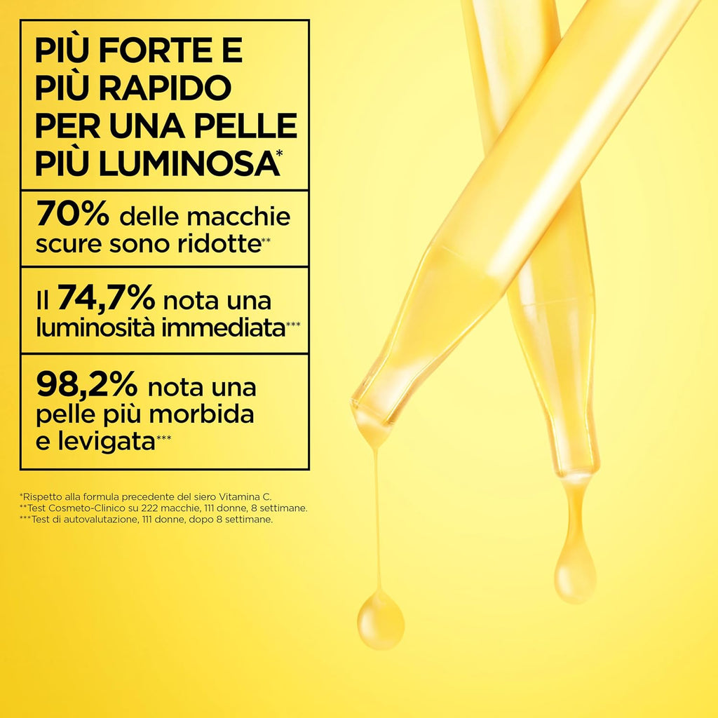 Garnier Siero Viso Vitamina C Anti-Macchie, Illuminante e Rimpolpante, Arricchito con Vitamina C, Niacinamide e Acido Salicilico, Pelle Libera dalle Macchie Scure in 6 Giorni, Incarnato Luminoso, 30ml