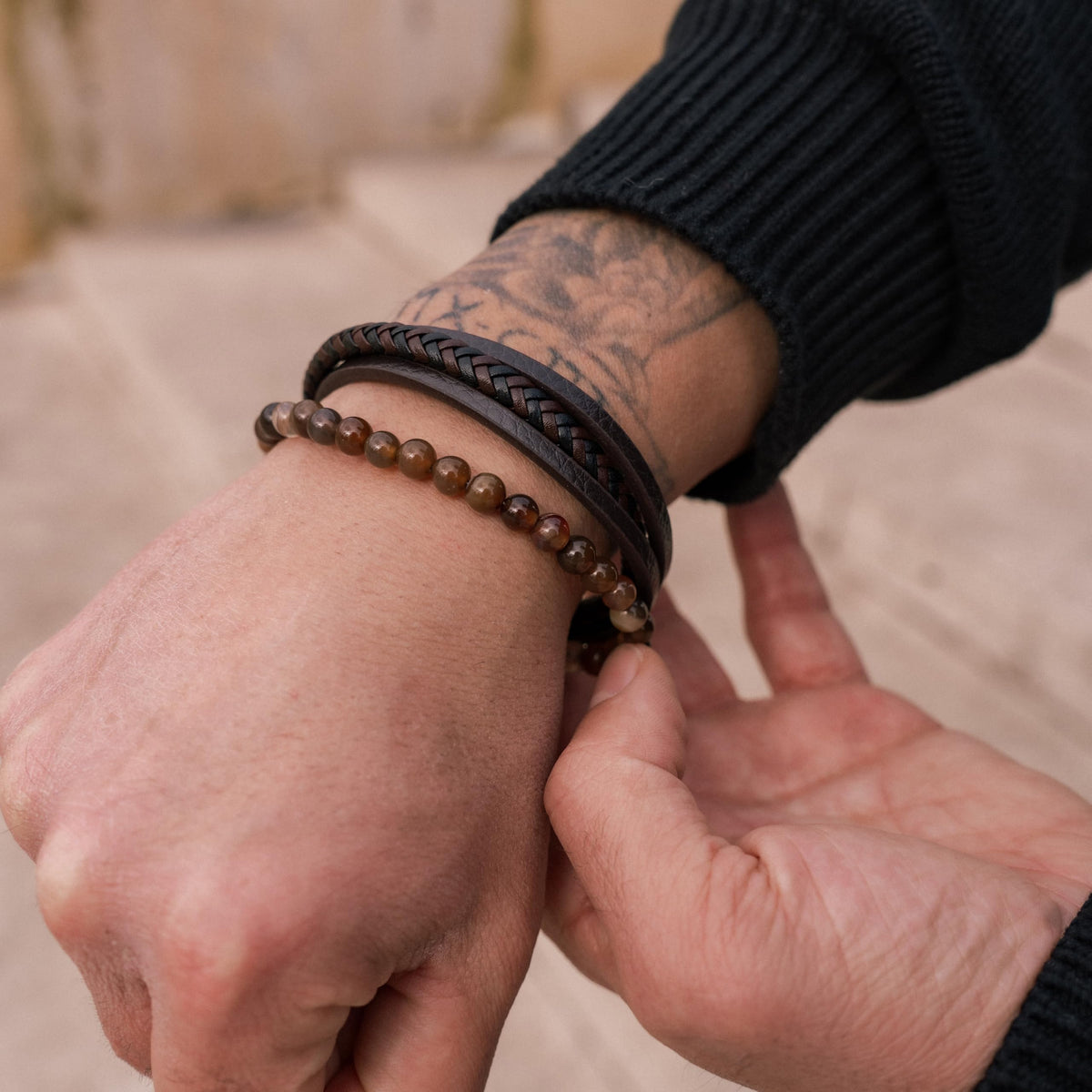 SERASAR Bracciale Uomo Pelle Nera/Marrone, 3 Misure, con Confezione Regalo