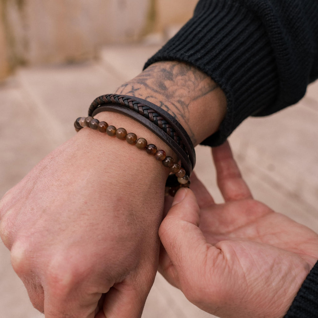 SERASAR Bracciale Uomo Pelle Nera/Marrone, 3 Misure, con Confezione Regalo