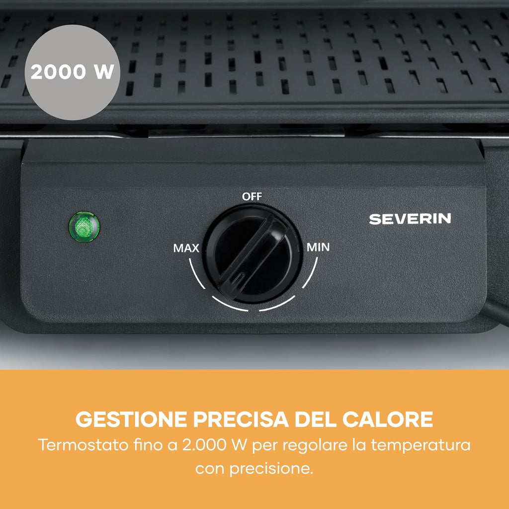Severin Barbecue Elettrico con Supporto, Rivestimento in Ceramica, 2000 W