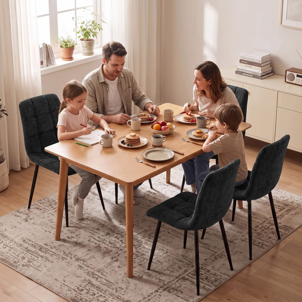 Set di 4 Sedie Da Pranzo,Tessuto di Lino Traspirante,Grigio