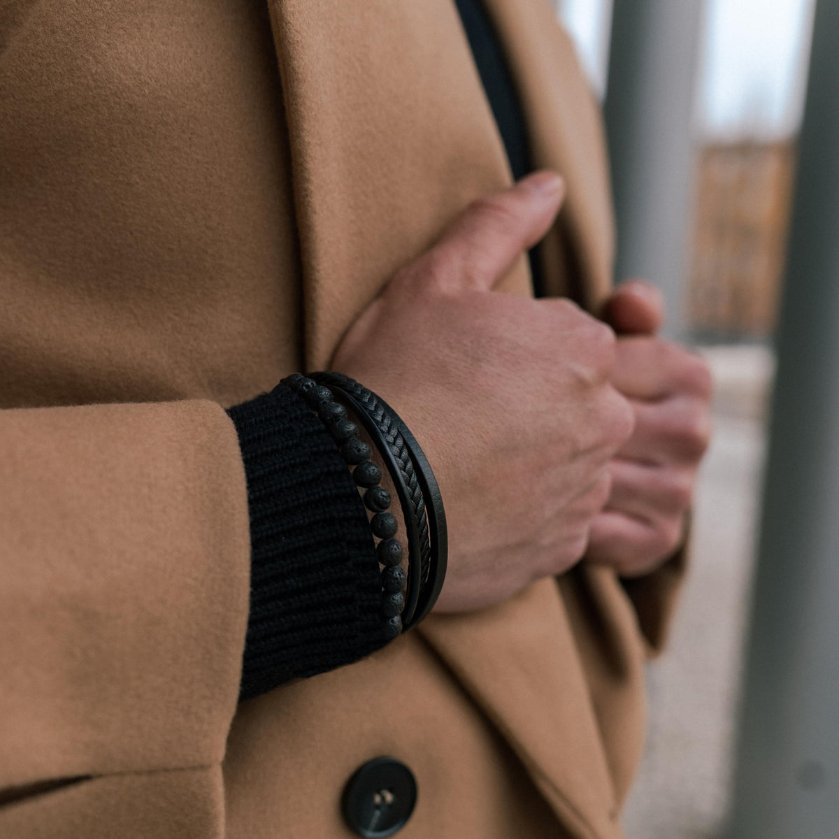 SERASAR Bracciale Uomo Pelle Nera/Marrone, 3 Misure, con Confezione Regalo