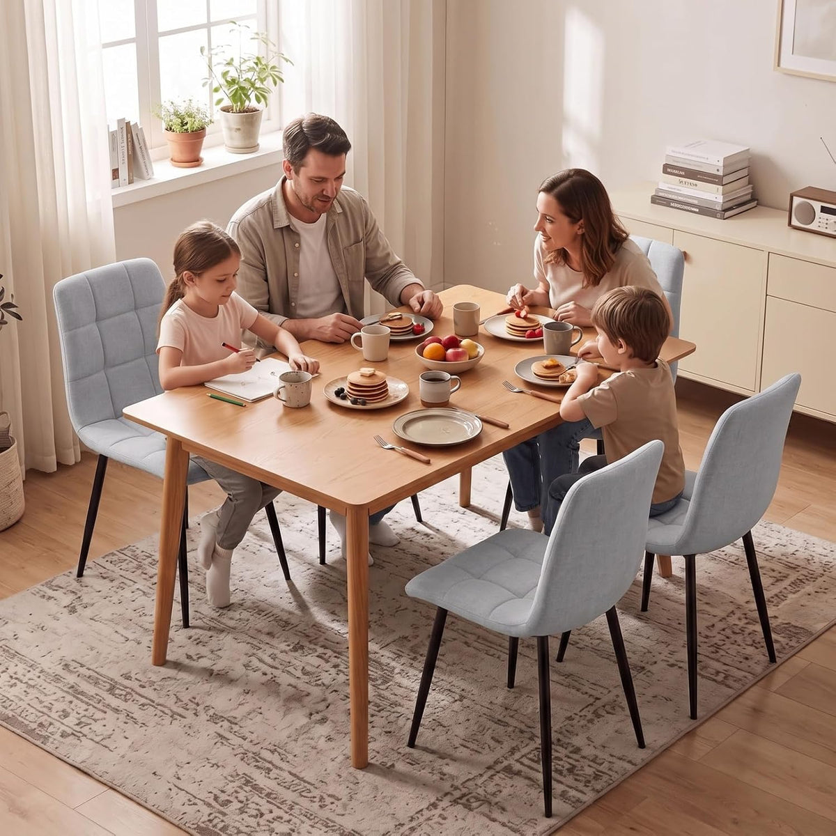 Set di 4 Sedie Da Pranzo,Tessuto di Lino Traspirante,Grigio