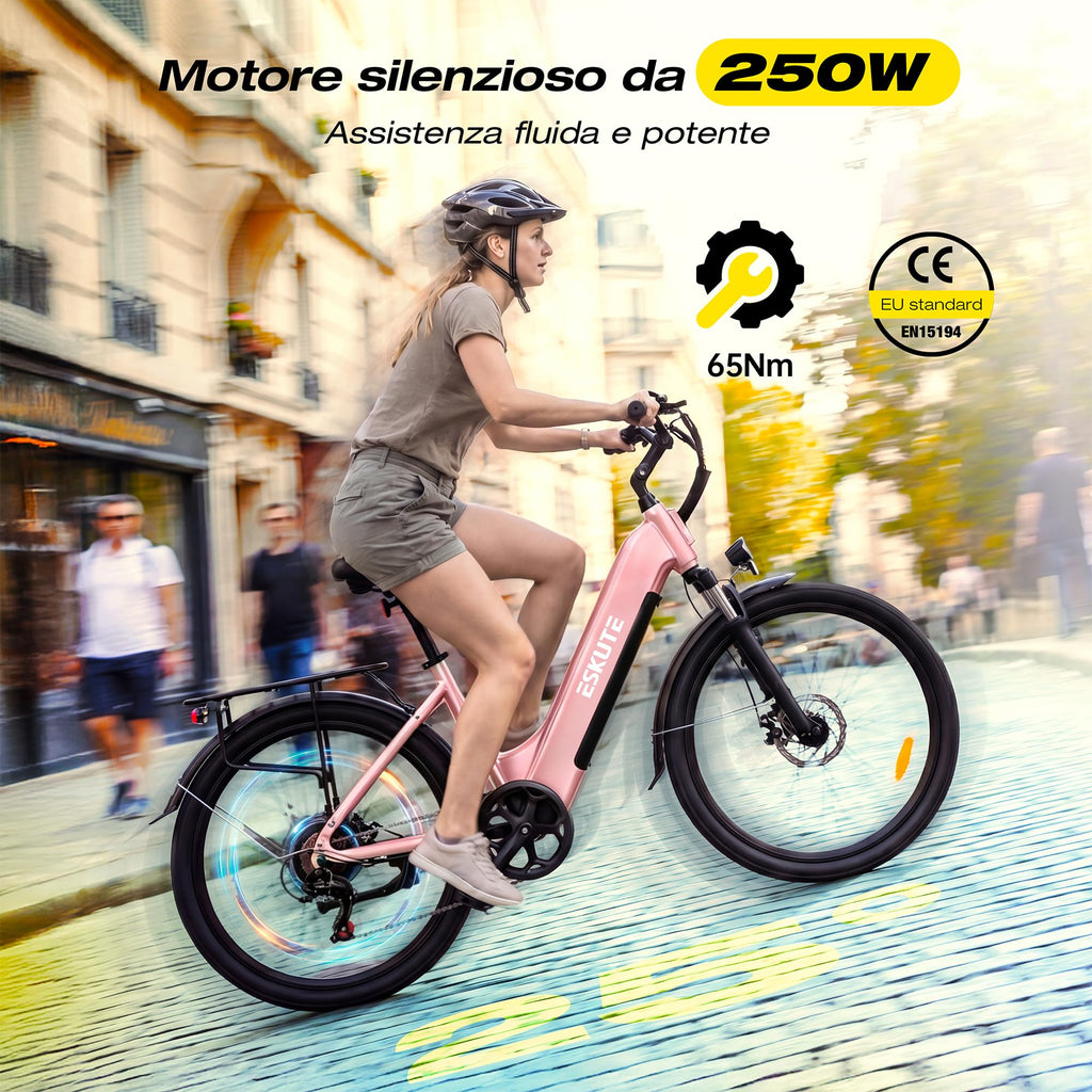 ESKUTE C202 Bicicletta Elettrica 48V 17,5Ah per Adulti 26”, Batteria Rimovibile, E-Bike da Città per Pendolari, Cambio 7 Velocità, 25 km/h, Autonomia fino a 110 km