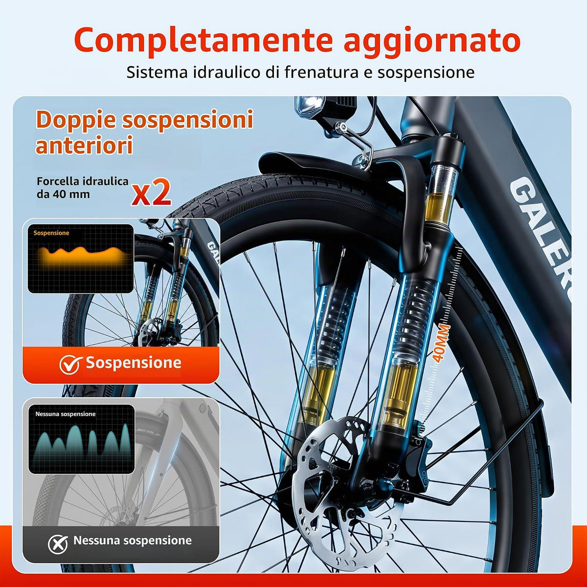 GaleRun E Bike 26‘ Biciclette Elettriche Freno Idraulico per Uomo/Donna,Motore Ruote,Autonomia Max120km,Batteria 468Wh (36V13Ah),7velocità,25km/h,per Pendolari Urbani -Grigio/Blu