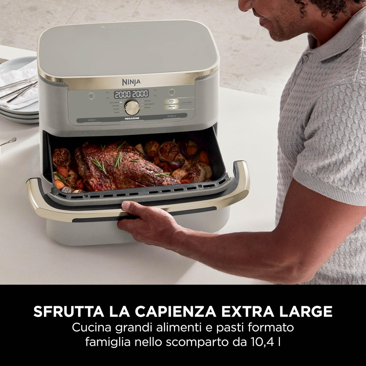 Ninja FlexDrawer, Friggitrice ad Aria XL, Doppia Zona, 10,4L, Nero/Rame