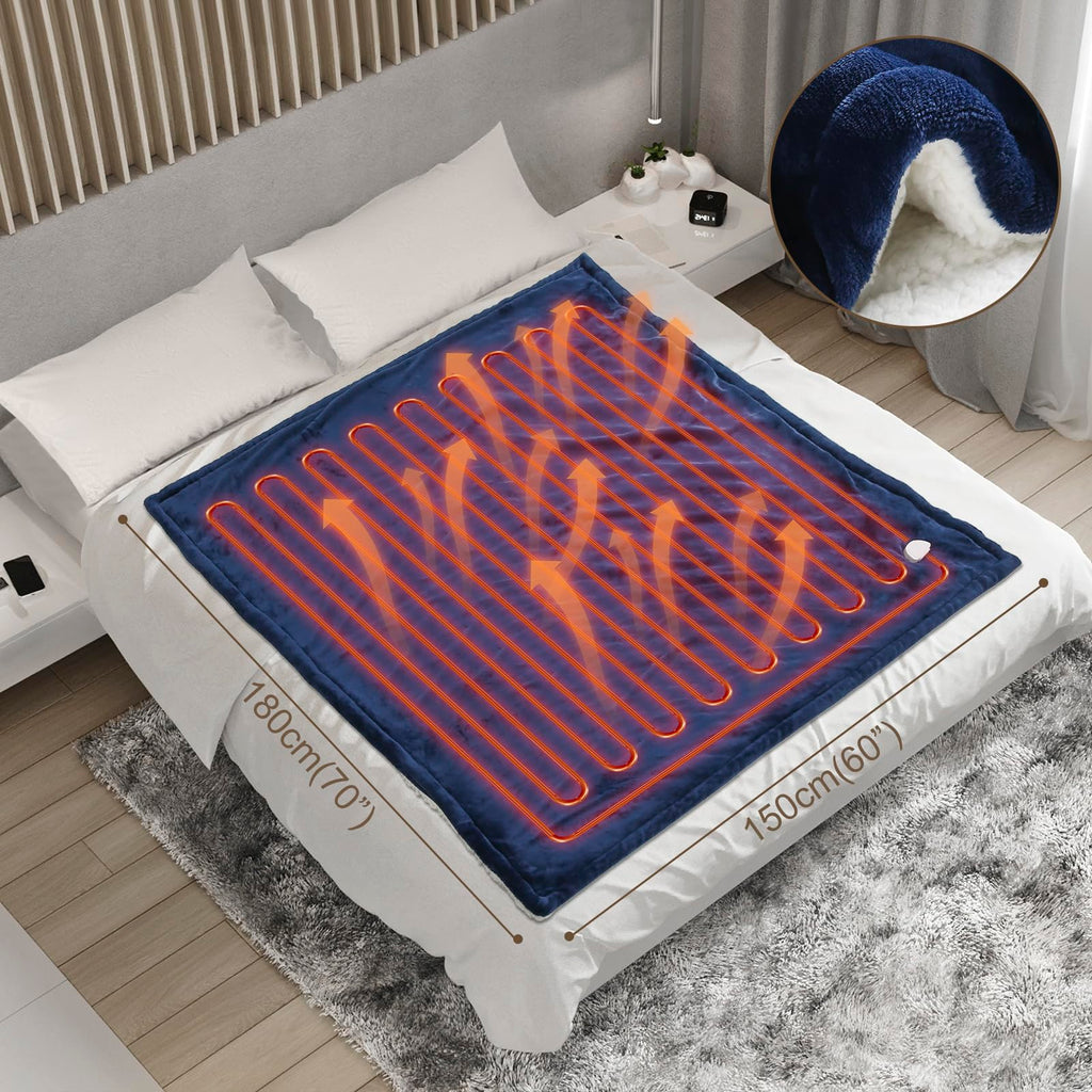 Coperta Termica Elettrica 155x180cm 6 Livelli di Riscaldamento,Timer 10H