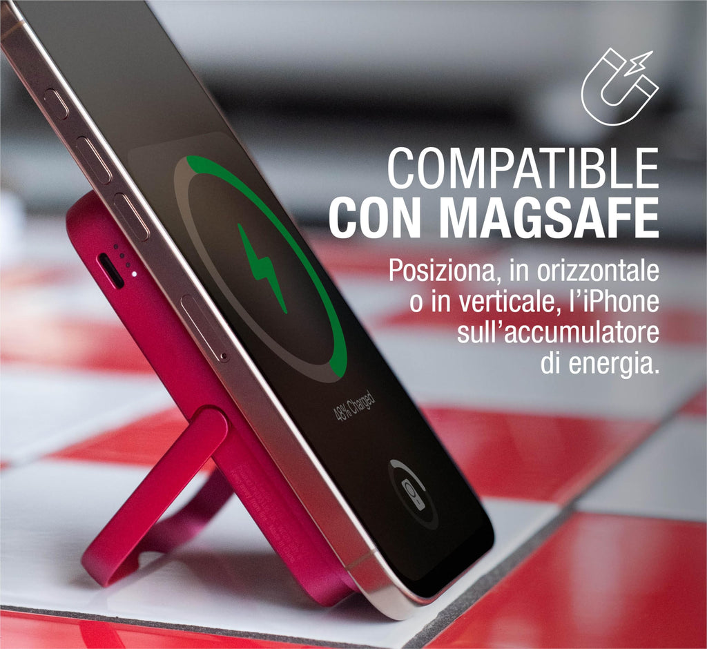 Fresh 'n Rebel Powerbank Magnetico Senza Fili 5000mAh, compatibile con MagSafe, Ricarica Rapida PD 20W, porta USB-C (in/Out), per iPhone 17/16/15/14/13/12, Portatile, con Supporto (Storm Grey)