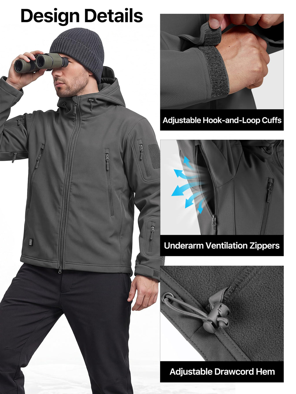 FREE SOLDIER Giacca Softshell Giacche Militari Softshell da Uomo Fodera in Pile da Esterno Giacca Antivento Impermeabile con Cappuccio Giacche tattiche Calde Multitasche per Escursioni di Caccia Uomo