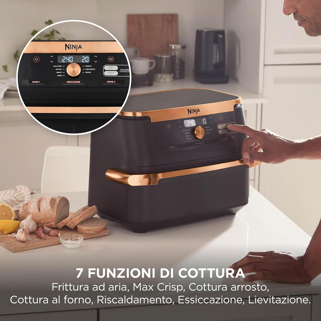Ninja FlexDrawer, Friggitrice ad Aria XL, Doppia Zona, 10,4L, Nero/Rame