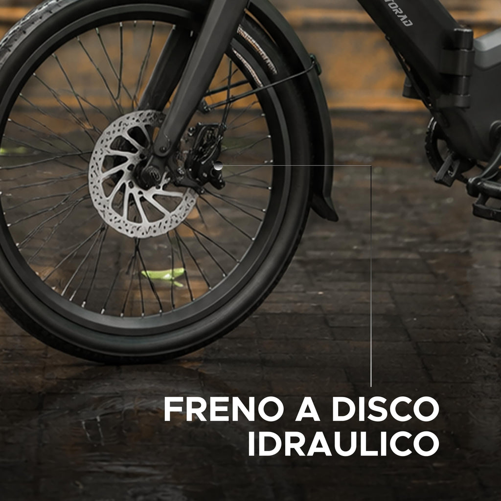 EMotorad V1, Bicicletta Elettrica Pieghevole da Città, Telaio in Lega di Magnesio, Motore 250 W 35 Nm, Batteria Rimovibile 36 V 7,8 Ah, Shimano Tourney 7 Velocità, Freni a Disco Idraulici